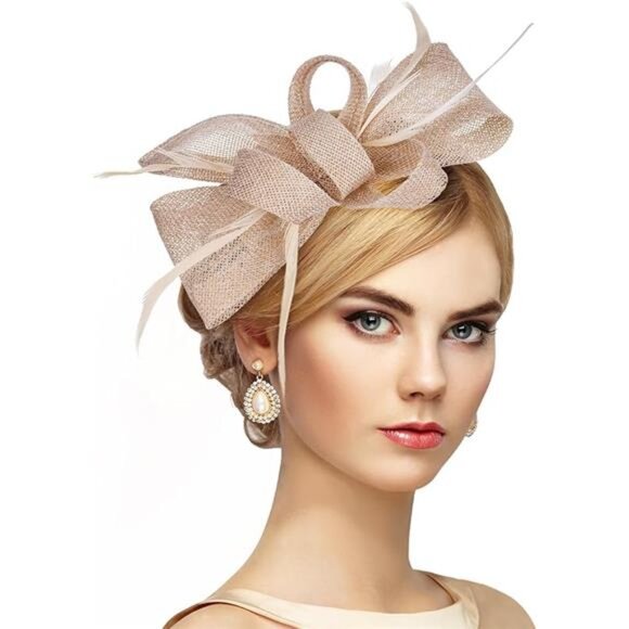 Bow Derby Attire Hats with Hairpin, beige - Picture 7 of 7